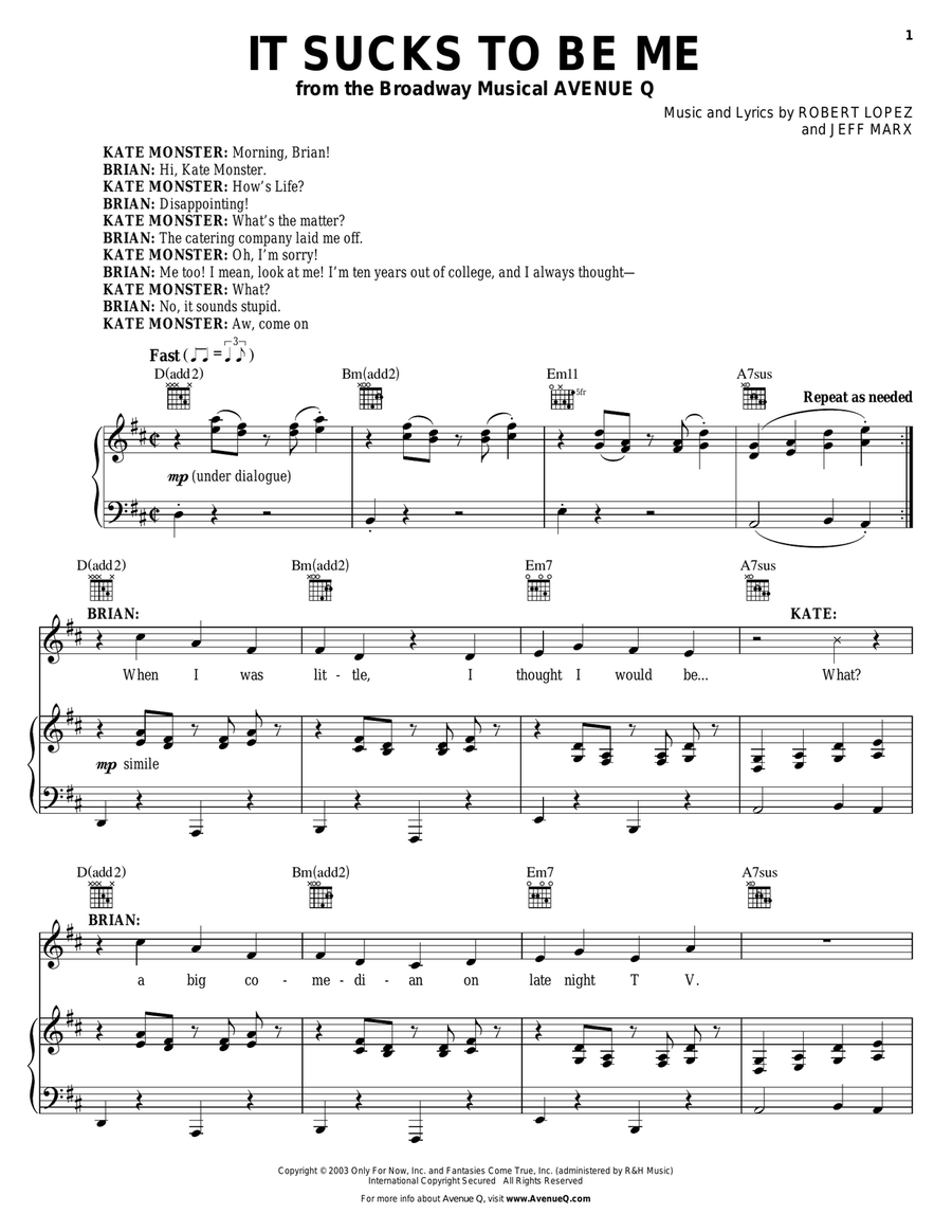 It Sucks To Be Me (from Avenue Q) Piano, Vocal scores gallery preview page 1