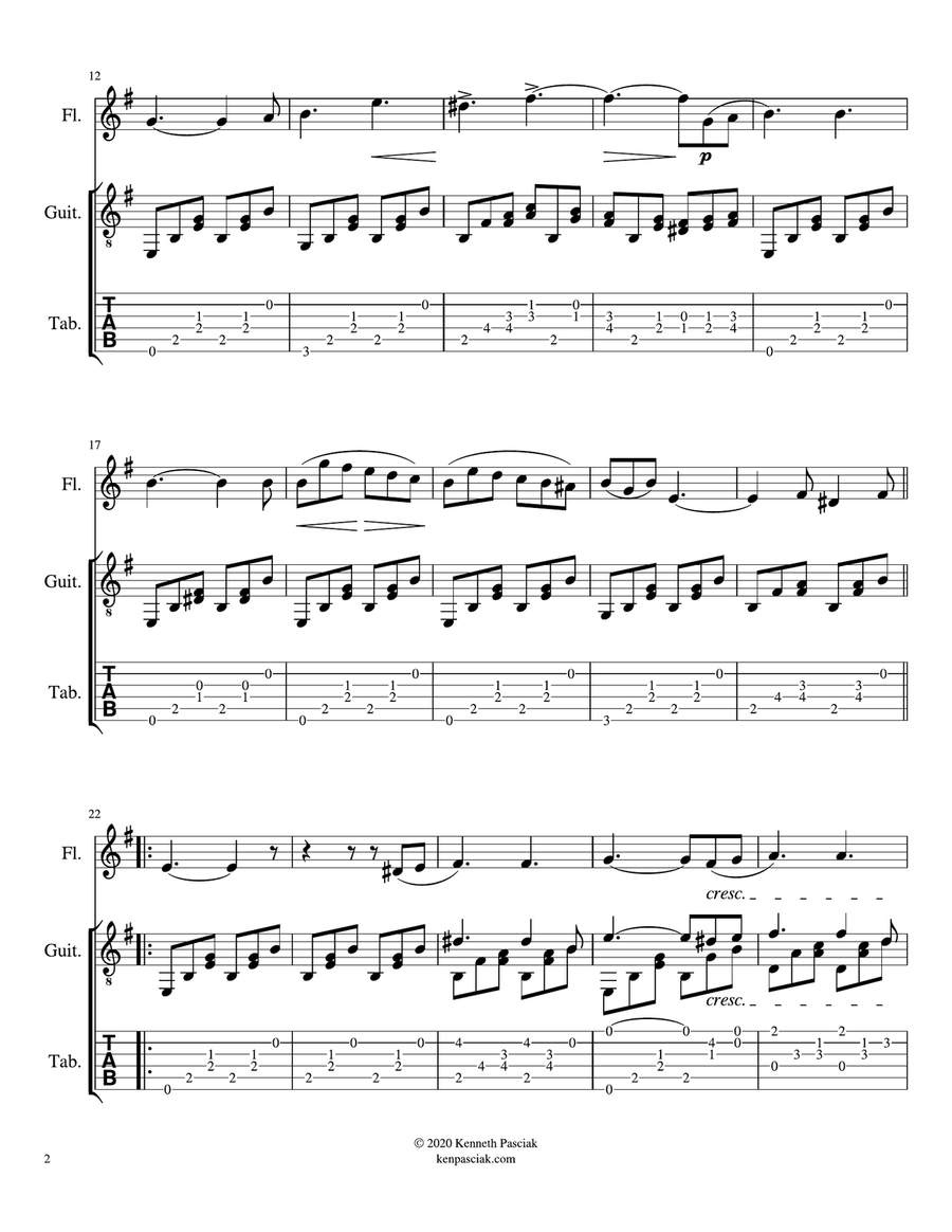 Venetian Gondola Song for guitar and flute (or violin) Flute scores gallery preview page 4