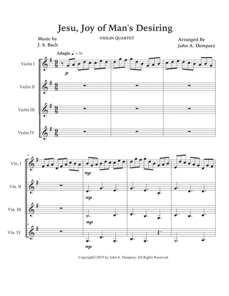 Jesu, Joy of Man's Desiring (Violin Quartet) image number null