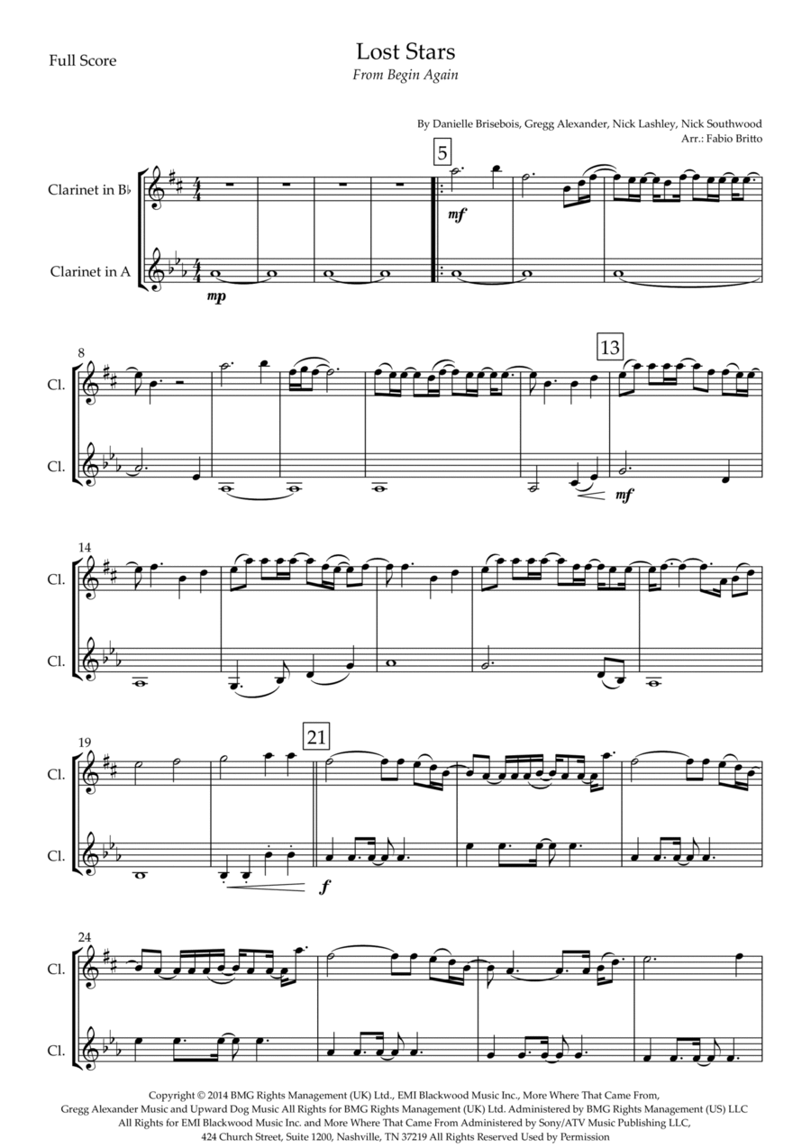 Lost Stars Lost Stars Clarinet Duet scores gallery preview page 1