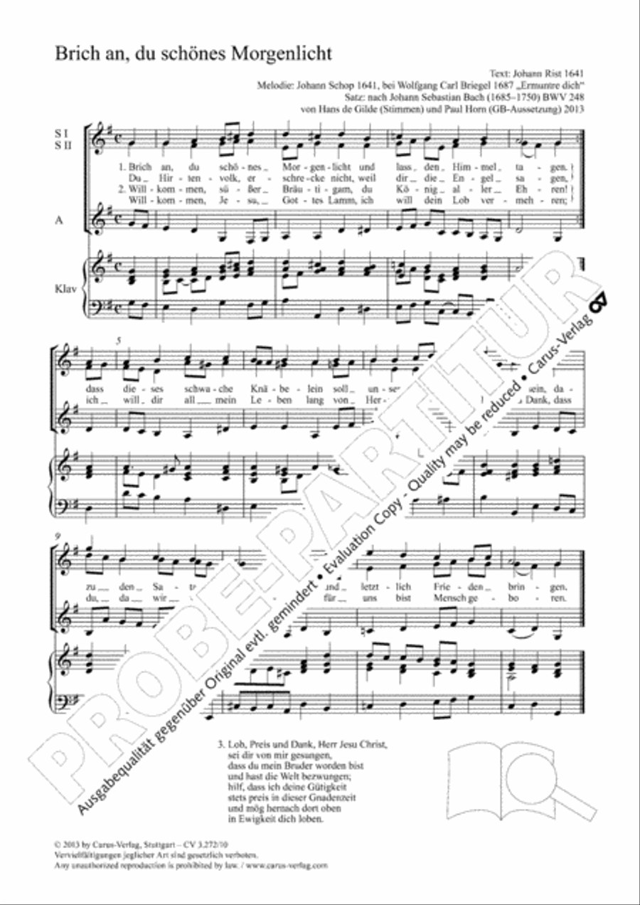 Break forth, O beauteous heav'nly light (Brich an, du schones Morgenlicht) SSA scores gallery preview page 2