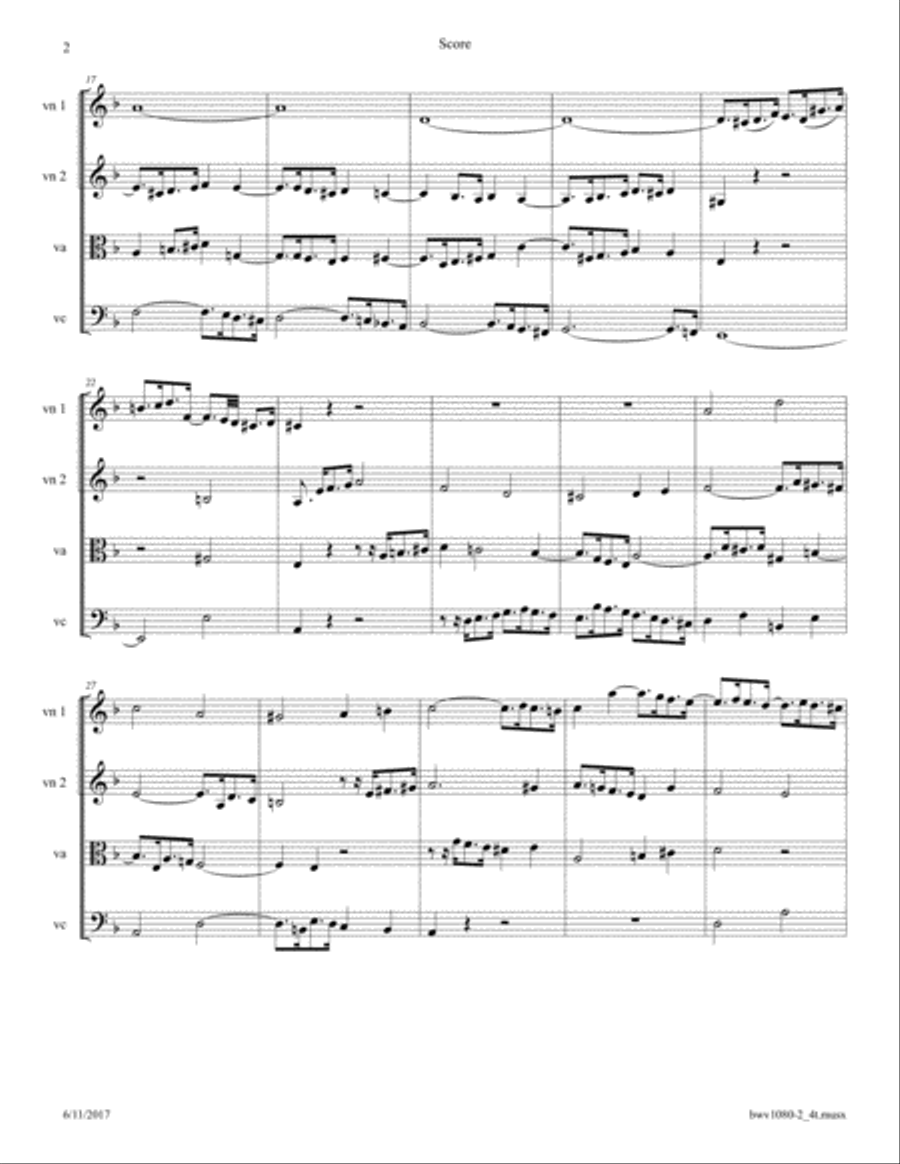 Bach: The Art of Fugue, BWV 1080 Fugue No. 2 arr. for String Quartet String Quartet scores gallery preview page 2