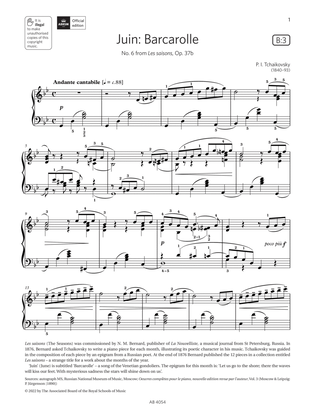 Book cover for Juin: Barcarolle (Grade 8, list B3, from the ABRSM Piano Syllabus 2023 & 2024)