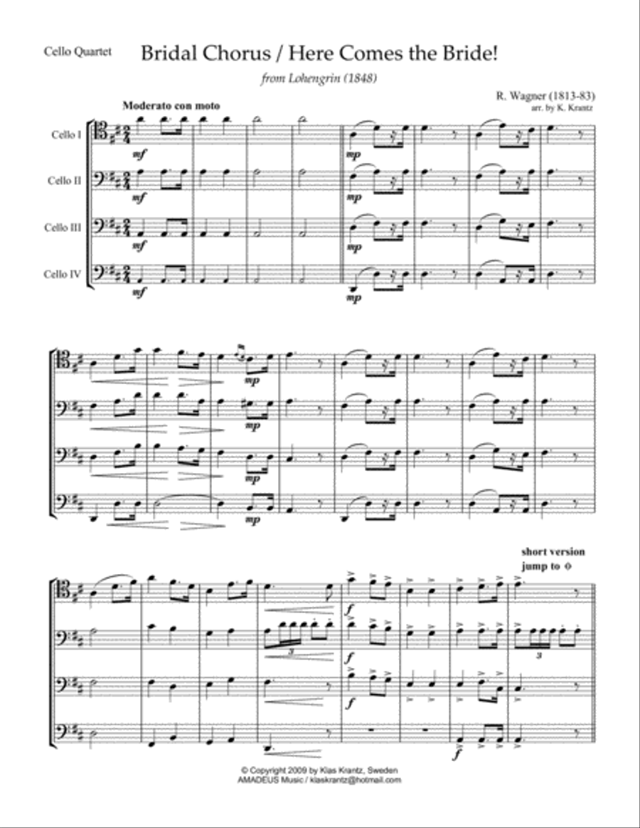 Bridal Chorus / Here Comes the Bride! for cello quartet String Quartet scores gallery preview page 2
