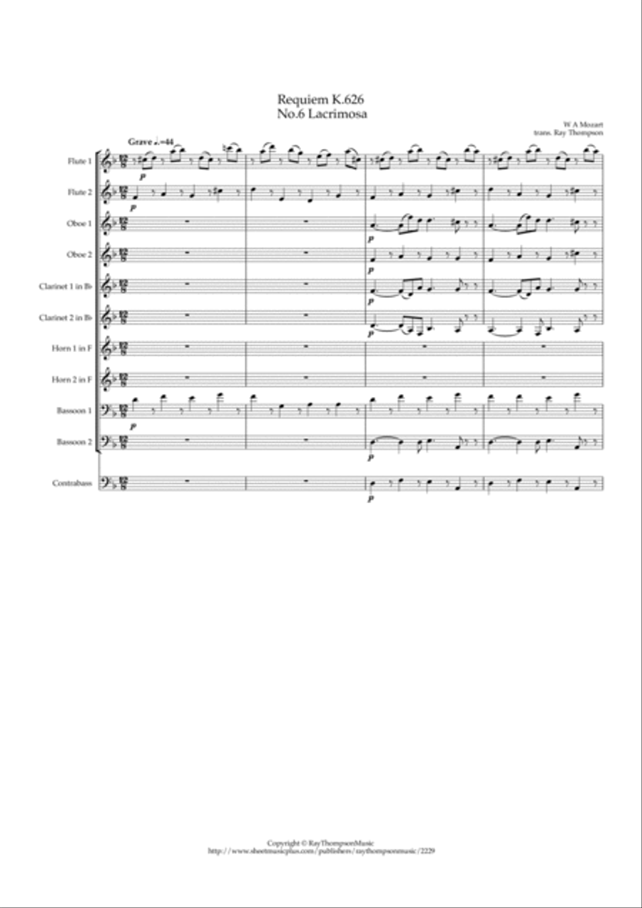 Mozart: Requiem in D minor K626 III.Sequenz No.6 Lacrimosa - symphonic wind Woodwind Quintet scores gallery preview page 2