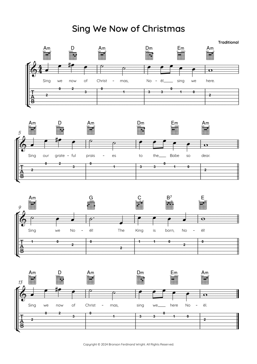 Sing We Now of Christmas Guitar Tablature scores gallery preview page 1