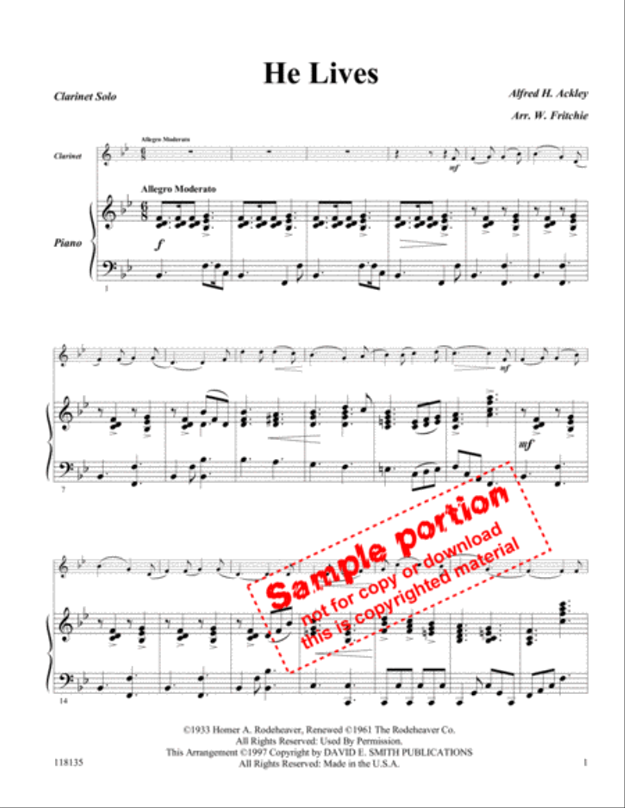 He Lives Clarinet Solo scores gallery preview page 2