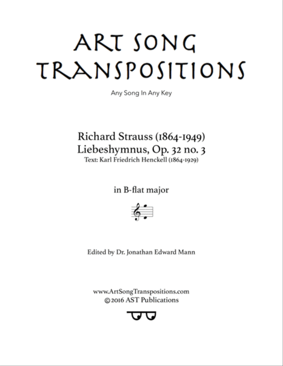 STRAUSS: Liebeshymnus, Op. 32 no. 3 (transposed to B-flat major) Voice scores gallery preview page 1