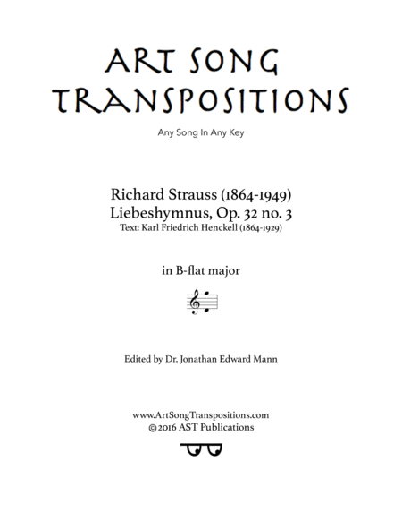 STRAUSS: Liebeshymnus, Op. 32 no. 3 (transposed to B-flat major)