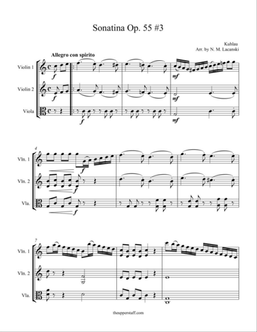 Sonatina Op. 55 #3 Movement I String Trio scores gallery preview page 1