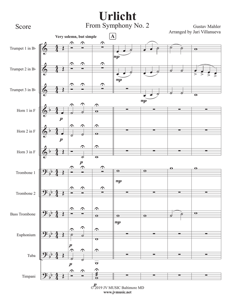 Urlicht (Symphony No. 2) by Gustav Mahler for Brass Ensemble Brass Ensemble scores gallery preview page 3
