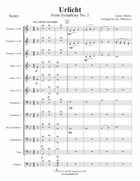 Urlicht (Symphony No. 2) by Gustav Mahler for Brass Ensemble image number null