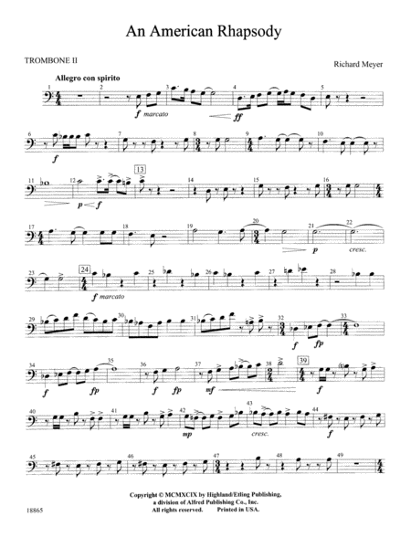 An American Rhapsody: 2nd Trombone by Richard Meyer Full Orchestra - Digital Sheet Music