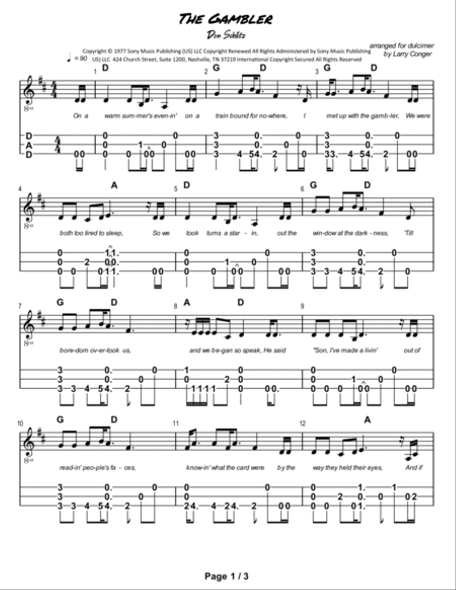 The Gambler Dulcimer scores gallery preview page 2