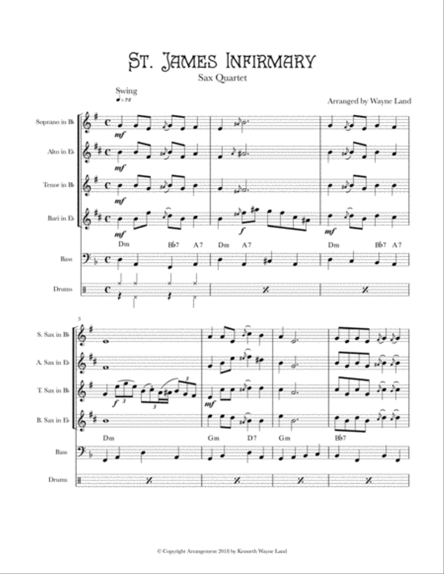 St. James Infirmary (Sax Quartet) Saxophone Quartet scores gallery preview page 2