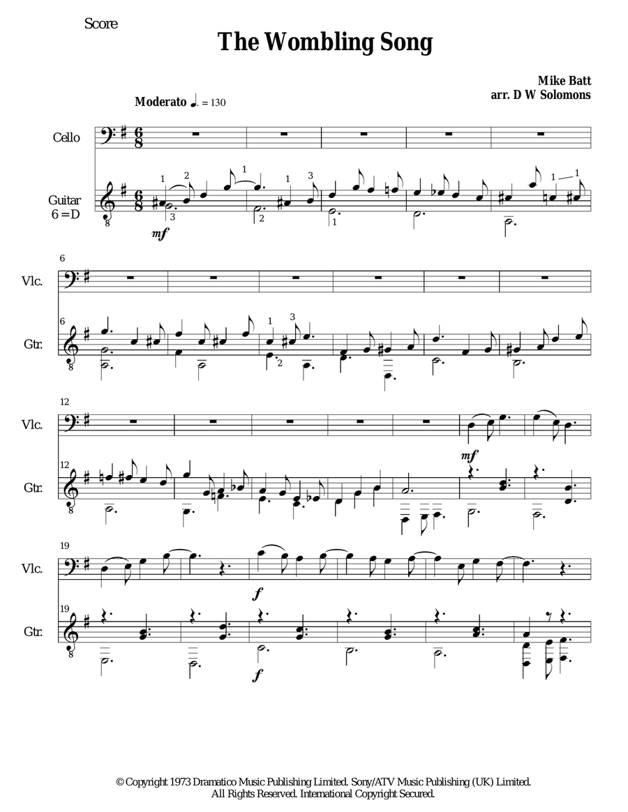The Wombling Song String Duet scores gallery preview page 1