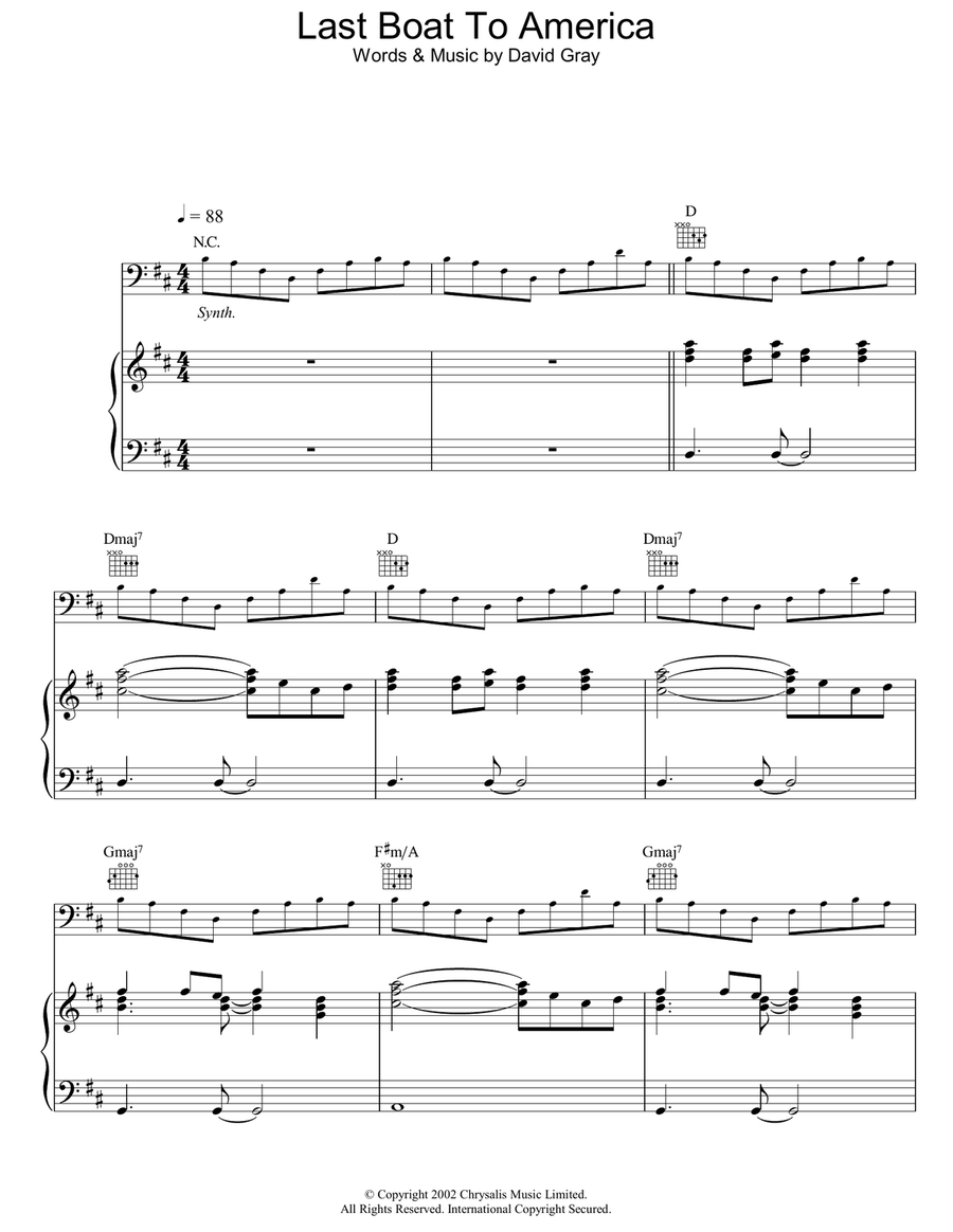 Last Boat To America Last Boat To America Piano, Vocal, Guitar scores gallery preview page 1