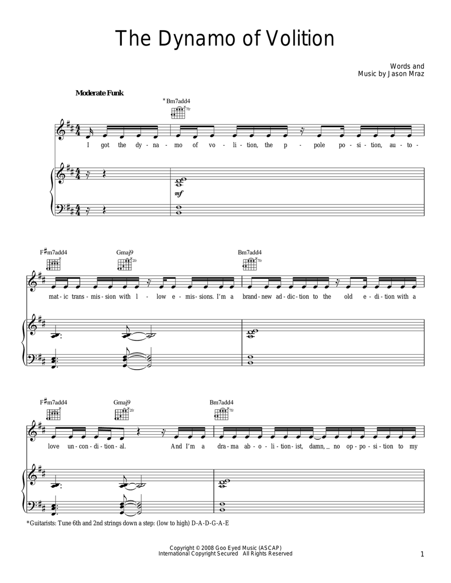 The Dynamo Of Volition Piano, Vocal, Guitar scores gallery preview page 1