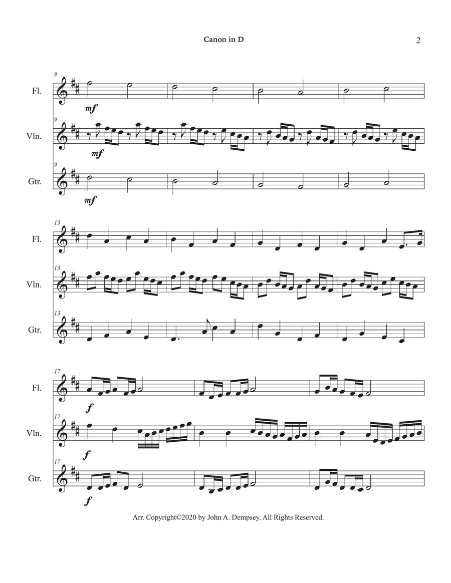 Canon in D (Trio for Flute, Violin and Guitar) Small Ensemble scores gallery preview page 6