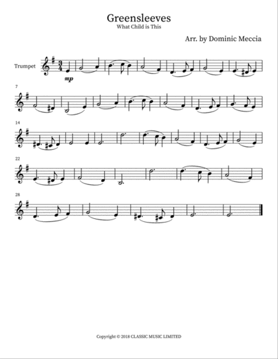 Greensleeves Trumpet Solo scores gallery preview page 1