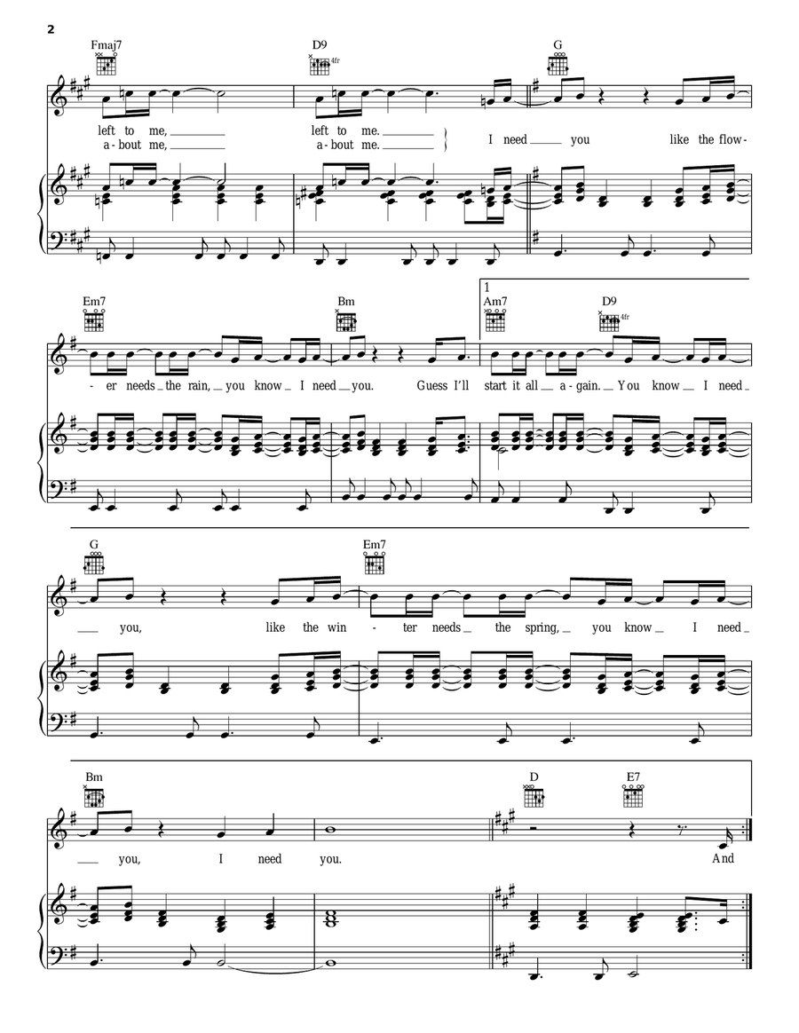 I Need You Piano, Vocal, Guitar scores gallery preview page 2
