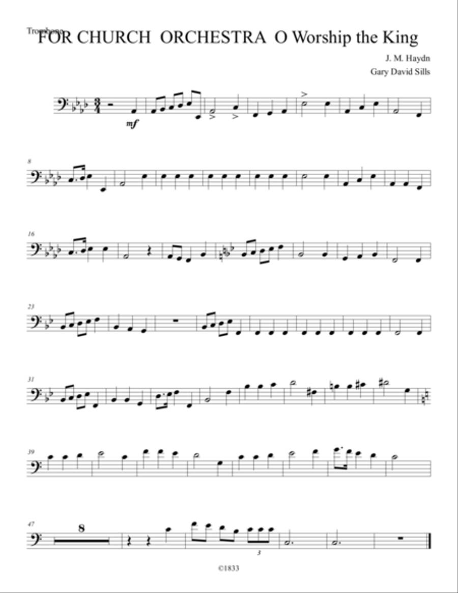 For Church Orchestra O Worship the King Trombone Trombone Solo scores gallery preview page 1