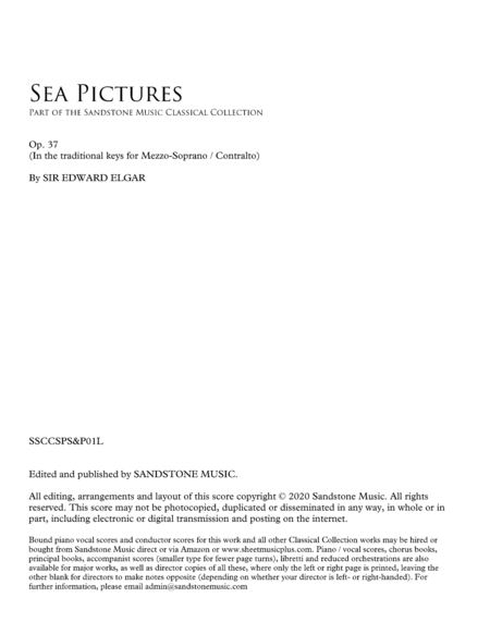 Sea Pictures, Op. 37 Score and Parts (Letter Size) (Traditional keys for mezzo-soprano / contralto)