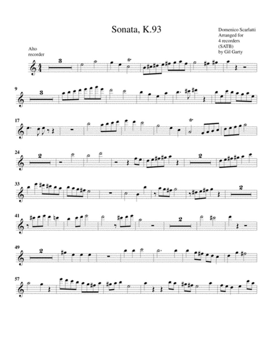 Sonata K.93 (fugue) (arrangement for 4 recorders)