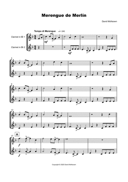 Merengue de Merlín, for Clarinet Duet