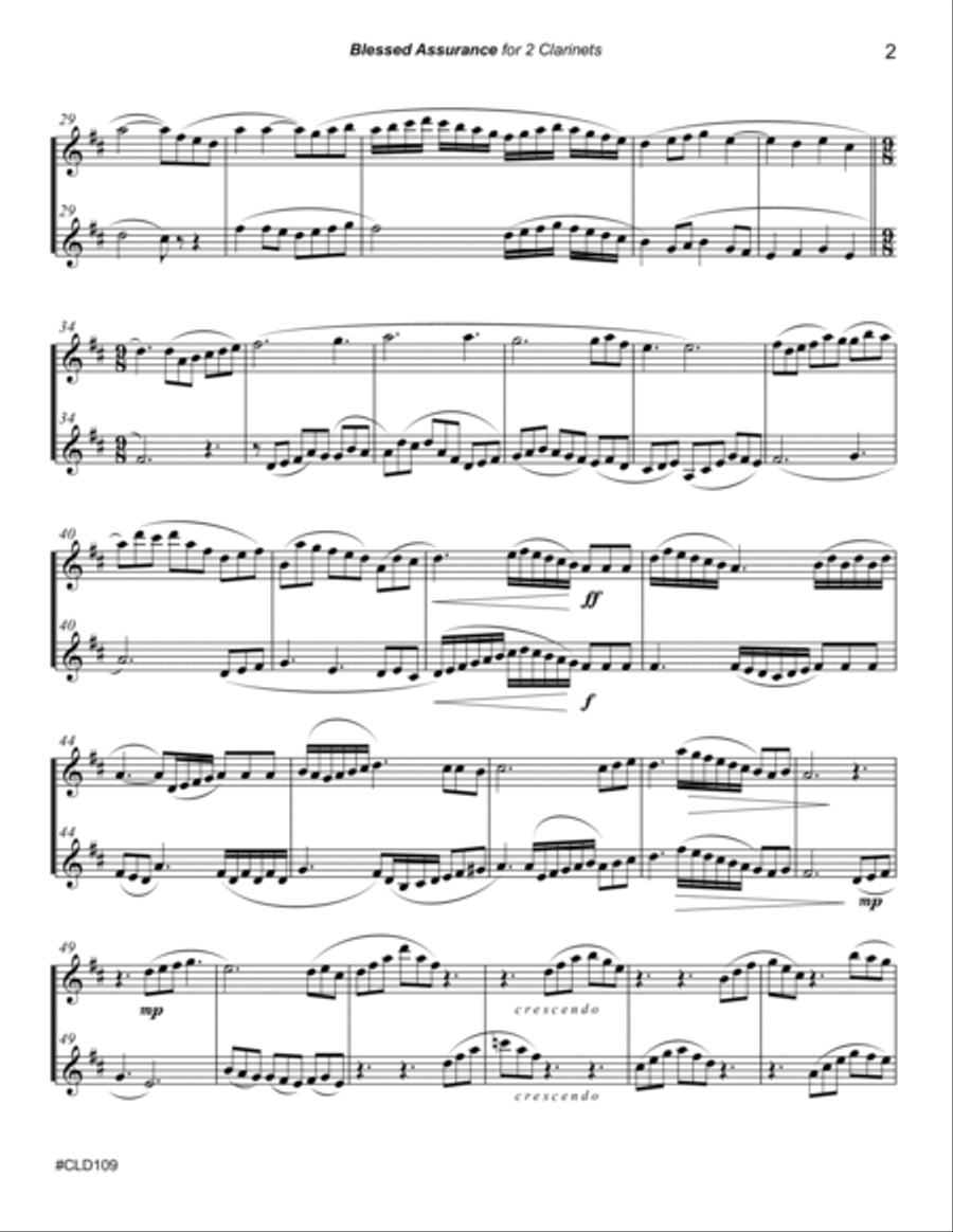 BLESSED ASSURANCE & JESUS JOY OF MAN'S DESIRING - CLARINET DUET (unaccompanied) Clarinet Duet scores gallery preview page 2