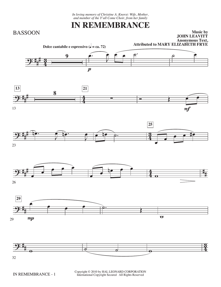 In Remembrance - Bassoon