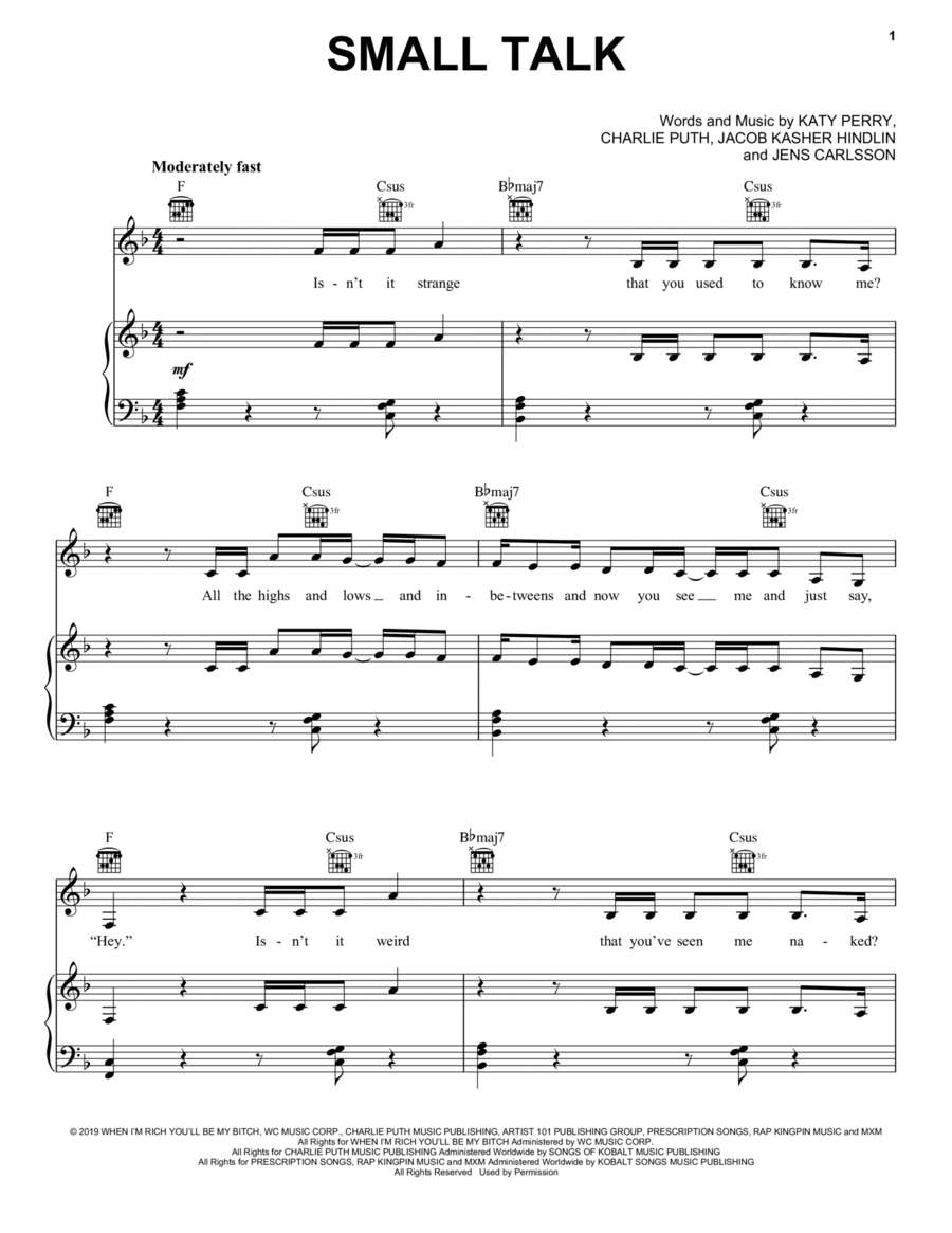 Small Talk Piano, Vocal, Guitar scores gallery preview page 1