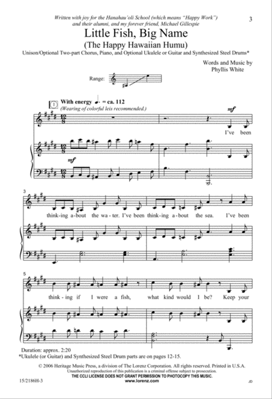 Little Fish, Big Name (The Happy Hawaiian Humu) Unison Choir scores gallery preview page 3