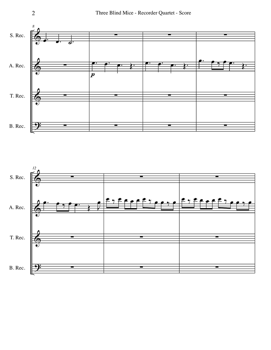 Three Blind Mice for Recorder Quartet Small Ensemble scores gallery preview page 2