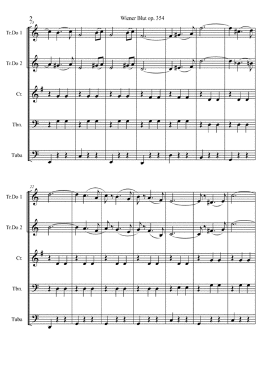 Wiener Blut op. 354 waltz Brass Ensemble scores gallery preview page 3