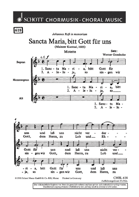 Sancta Maria, bitt Gott fur uns
