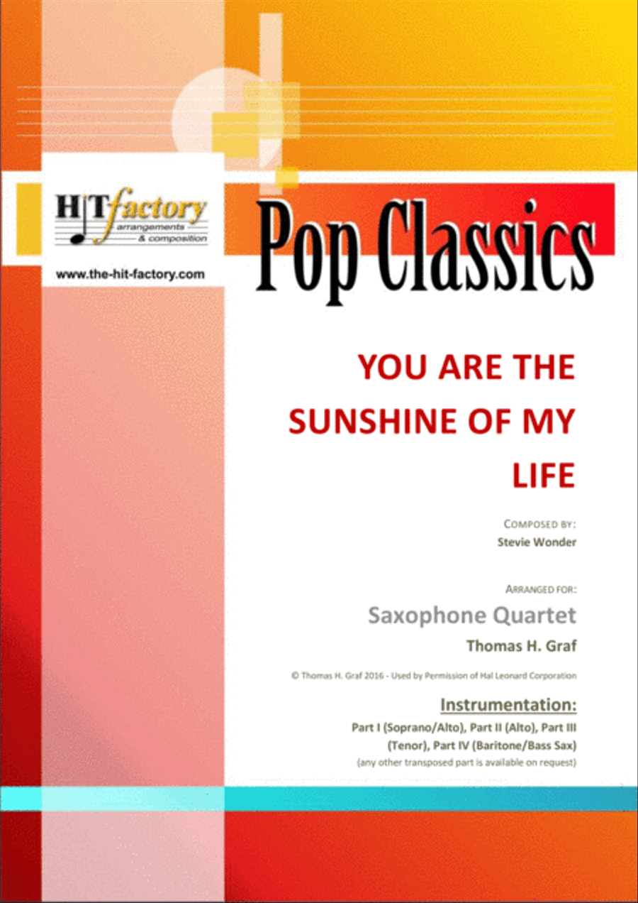 You Are The Sunshine Of My Life Saxophone Quartet scores gallery preview page 1