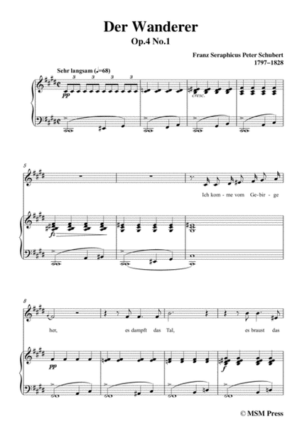 Schubert-Der Wanderer(The Wanderer),Op.4 No.1,in c sharp minor,for Voice&Piano image number null