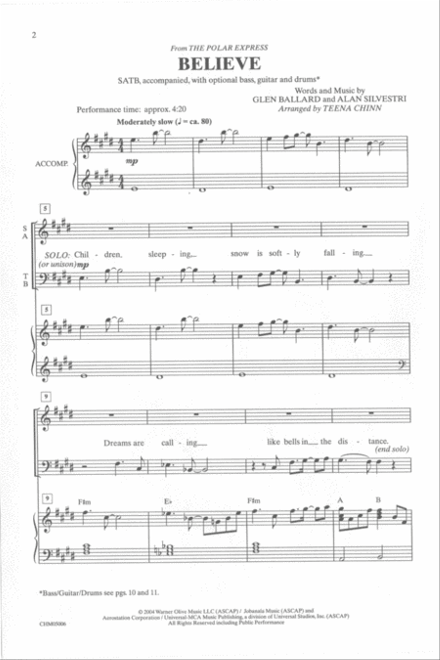 Believe from The Polar Express 4-Part scores gallery preview page 2