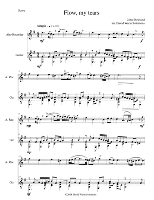 Flow my tears for alto recorder and guitar (with divisions)