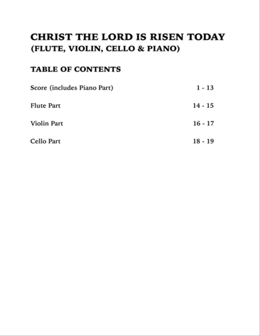 Christ the Lord is Risen Today (Quartet for Flute, Violin, Cello and Piano) image number null