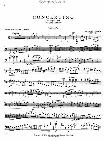 Concertino in C major, Op. 7 by Julius Klengel Piano Accompaniment - Sheet Music