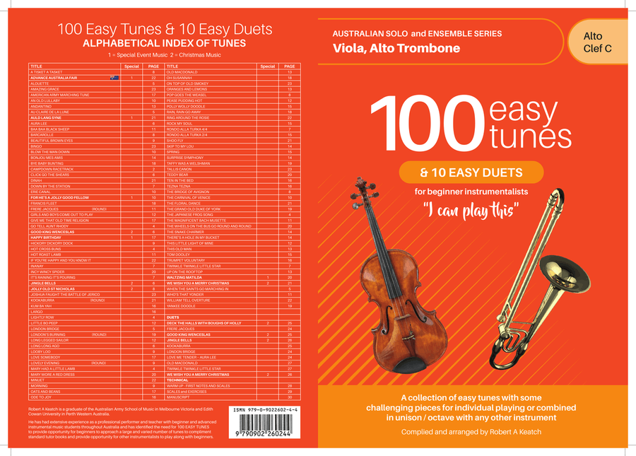 LEARN TO PLAY 100 EASY TUNES &10 EASY DUETS, for VIOLA in ALTO CLEF