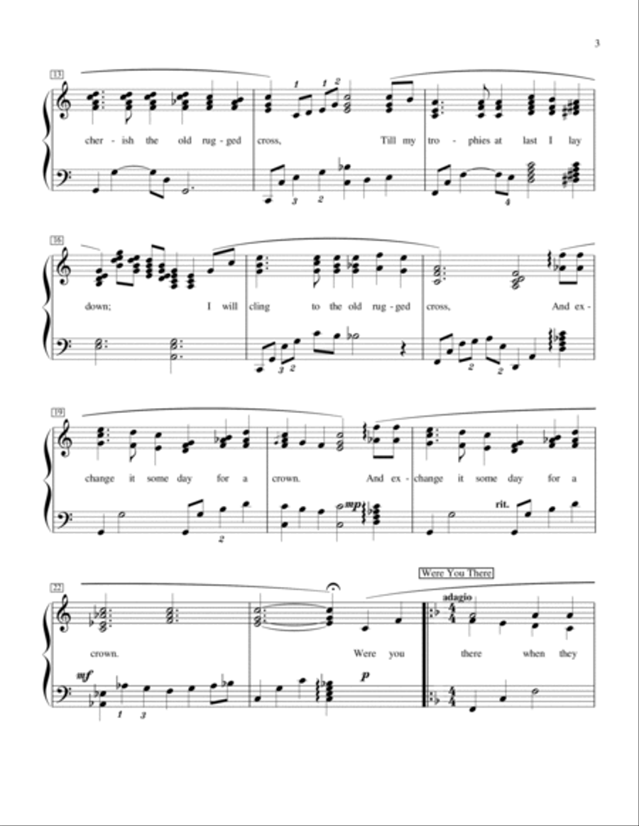 Easter Medley (The Old Rugged Cross, Were you There, Low In The Grave He Lay) Piano Method scores gallery preview page 3
