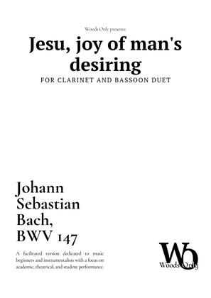 Jesu, joy of man's desiring by Bach for Clarinet and Bassoon Duet