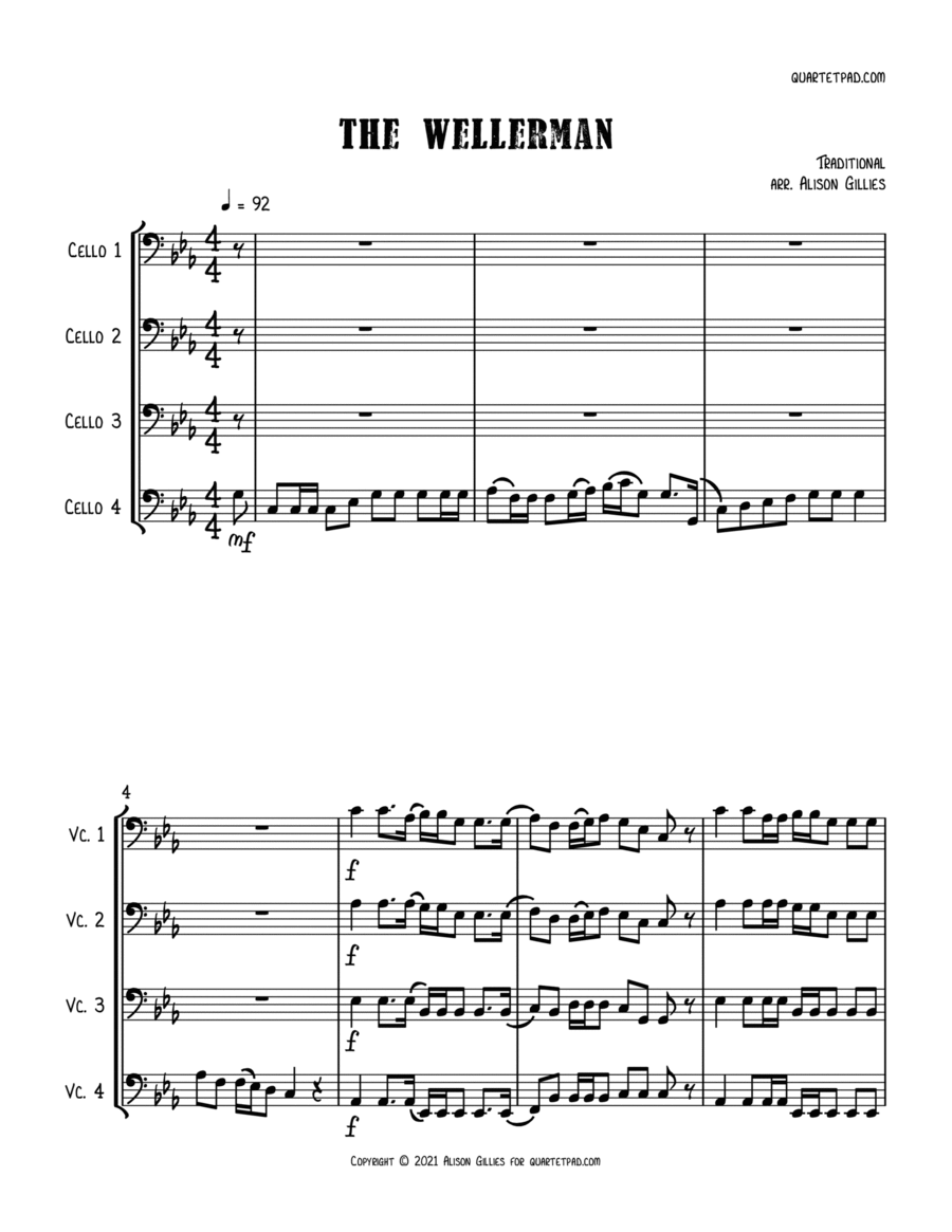 The Wellerman Sea Shanty - Cello Quartet String Quartet scores gallery preview page 1
