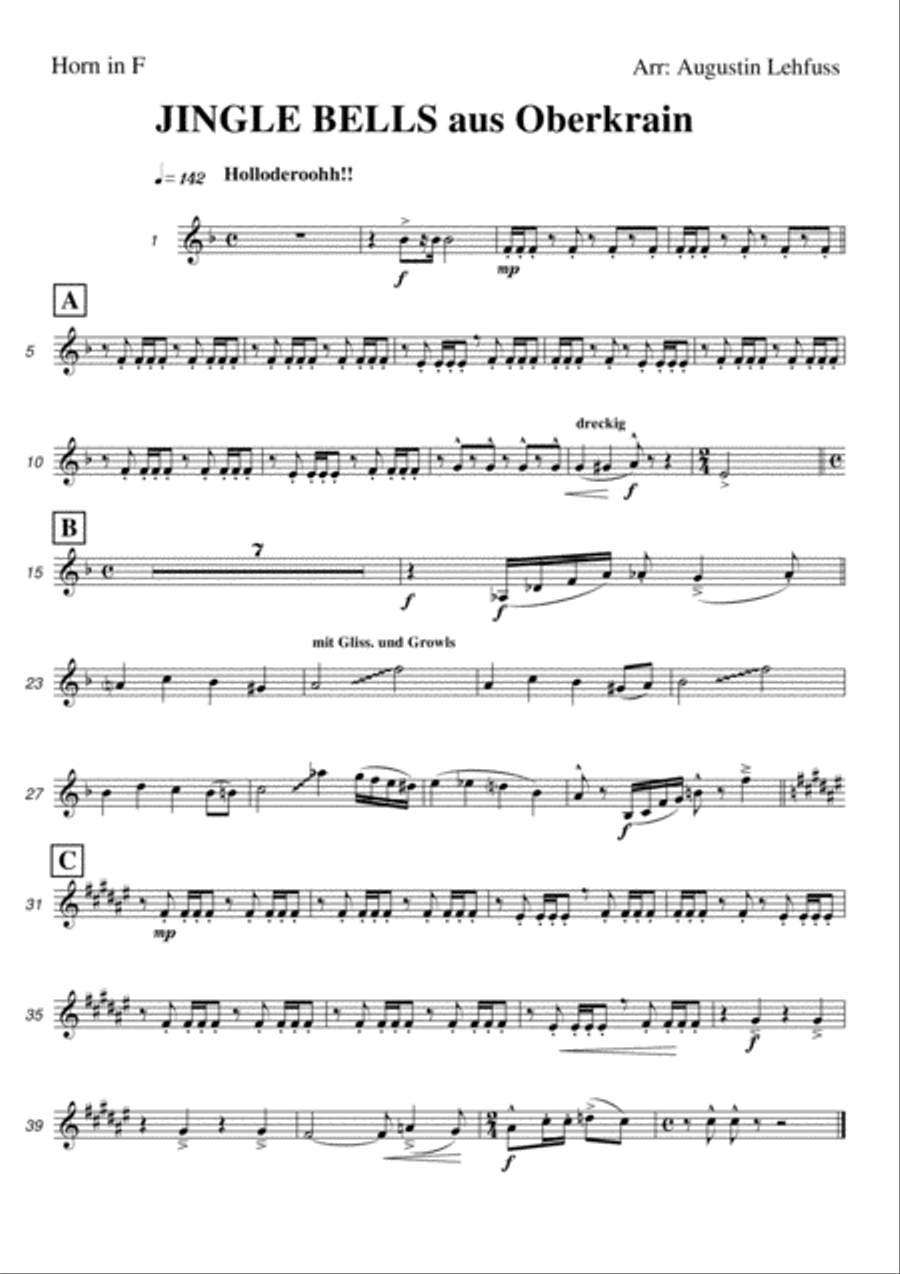 Jingle Bells from Oberkrain - funny alpine folk music version Brass Ensemble scores gallery preview page 3