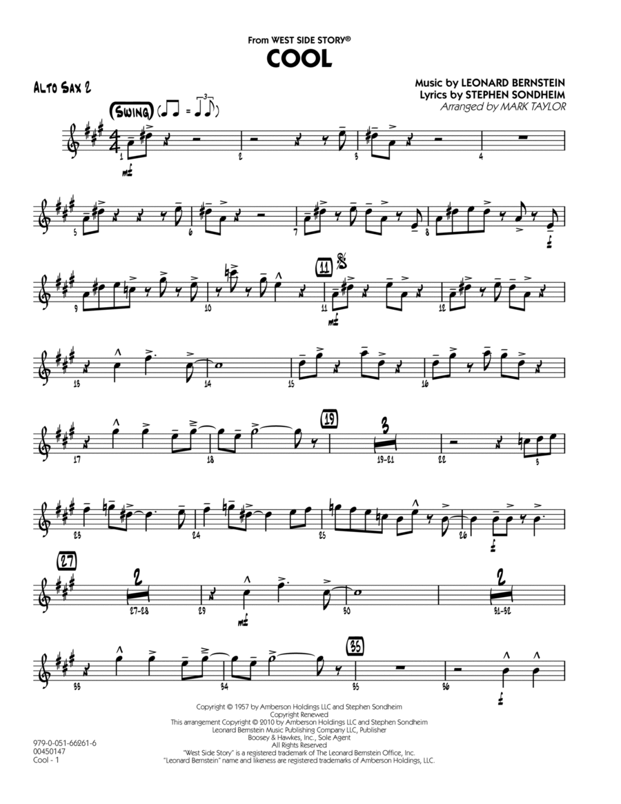 Cool (from West Side Story) - Alto Sax 2 Alto Saxophone scores gallery preview page 1