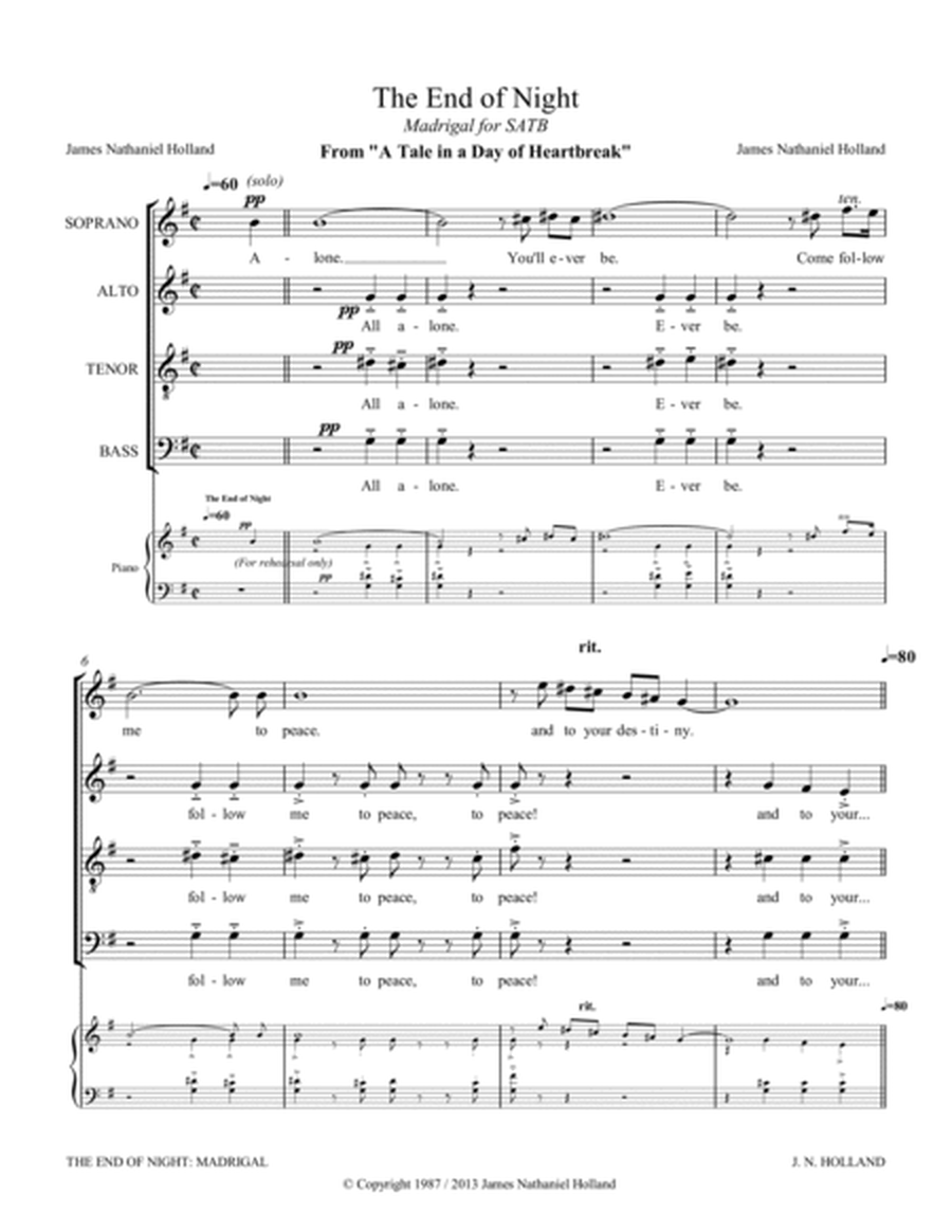 The End of Night, Madrigal for SATB image number null