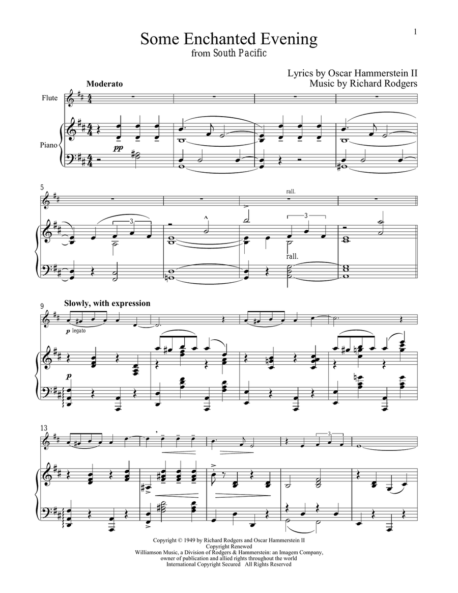 Some Enchanted Evening (from South Pacific) Flute Solo scores gallery preview page 1